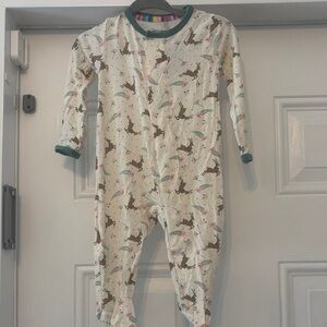 Magnetic Me Cream and Green One Piece with Reindeer Print